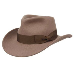 Unisex Khaki Wool Indiana Jones Fedora Hat